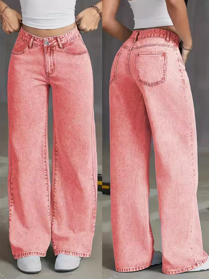 Jeans de Cintura Alta y Corte Recto, Estilo Dulce y Picante