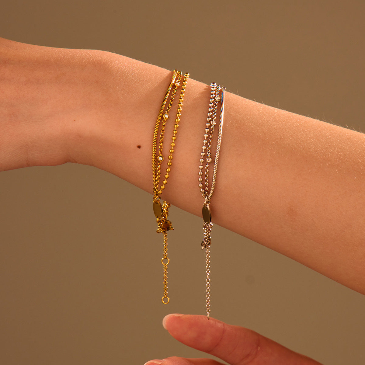 Pulsera Doble de Acero con Circonias