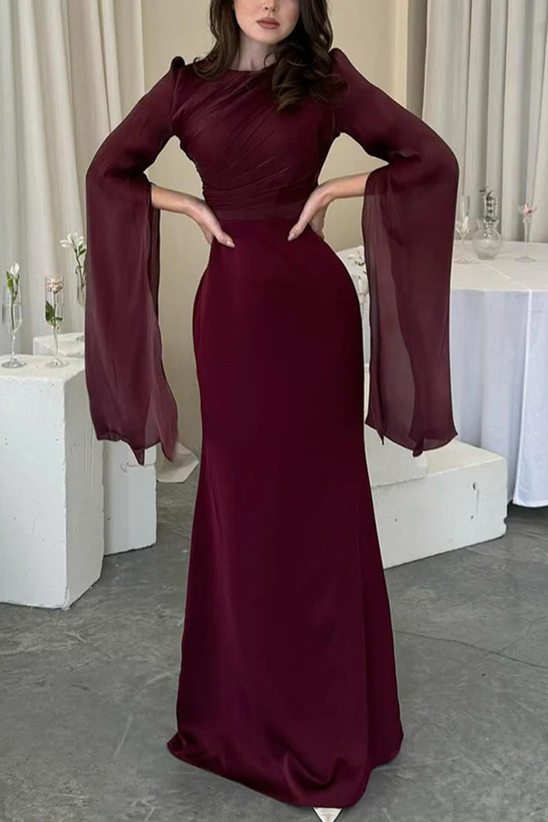 Vestido ajustado de cuello redondo para mujer, estilo elegante