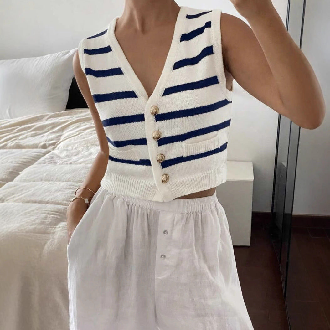 Chaleco Tejido de Rayas para Mujer – Estilo Primavera y Verano