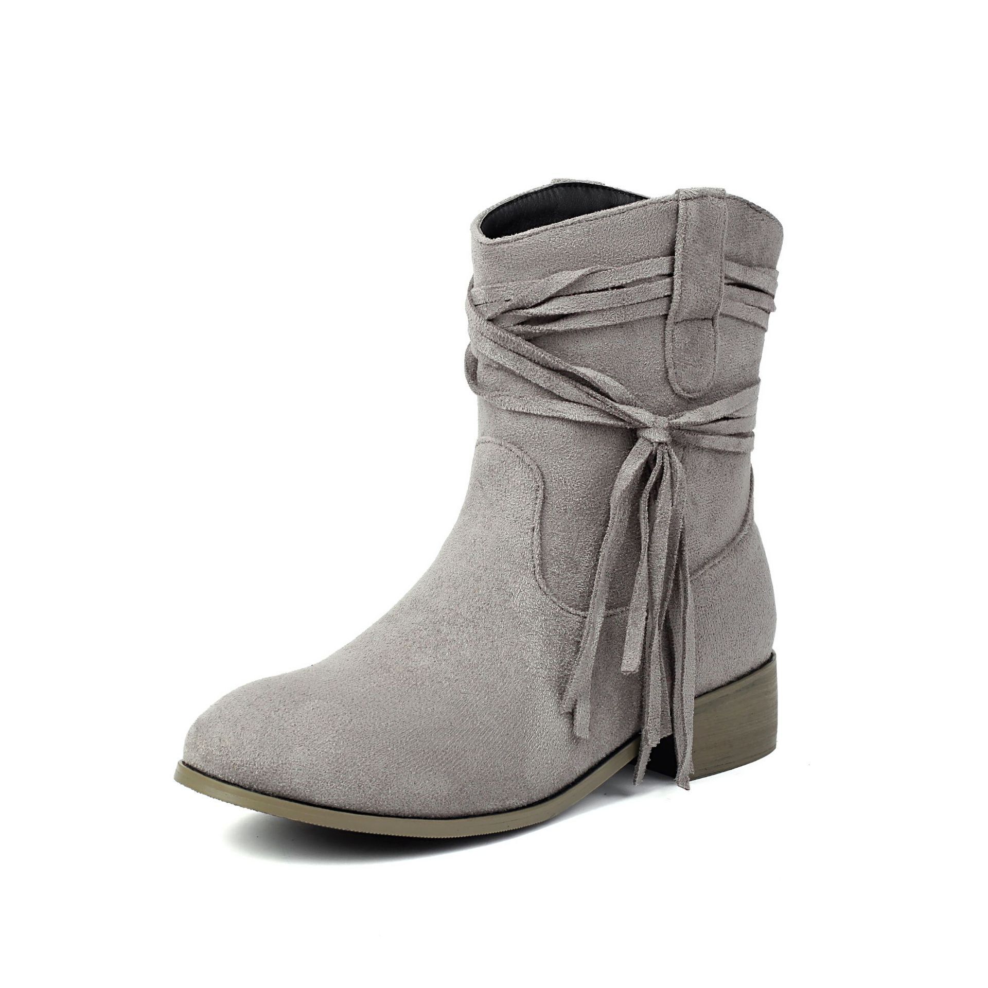 Botines Cortos de Gamuza con Flecos para Mujer – Punta Redonda