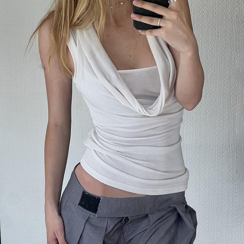 Blusa sin Mangas con Cuello Cruzado Estilo Doble Capa