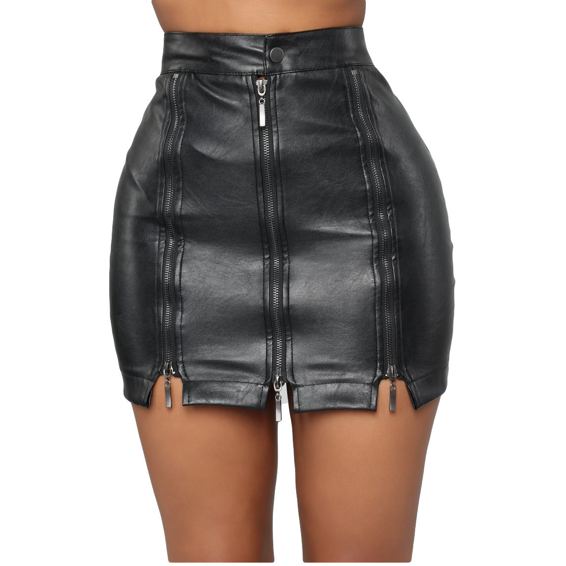 Falda Corta de Cuero con Cintura Alta para Mujer