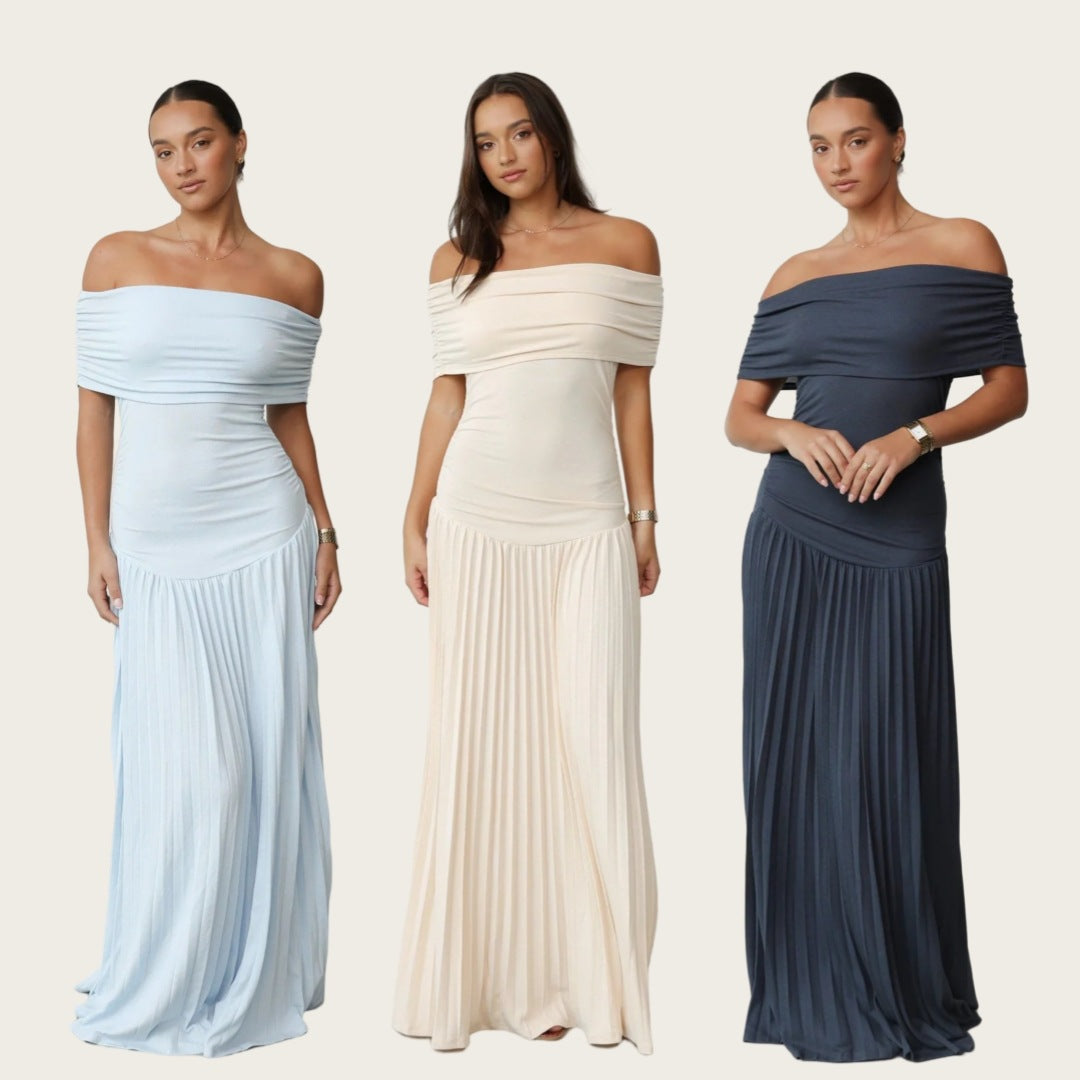 Vestido Versátil con Pliegues y Escote caído