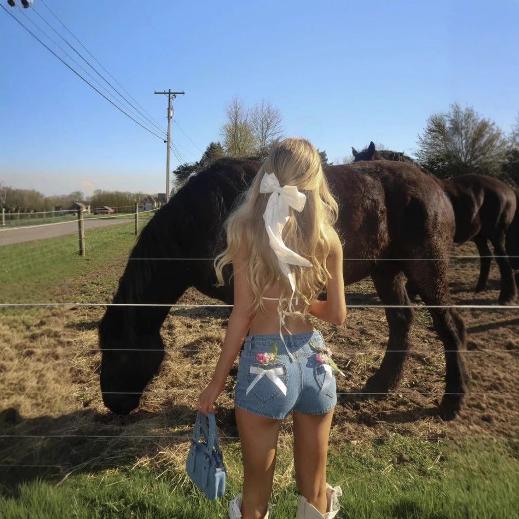 Shorts Bordados con Bolsillo y Diseño American Love