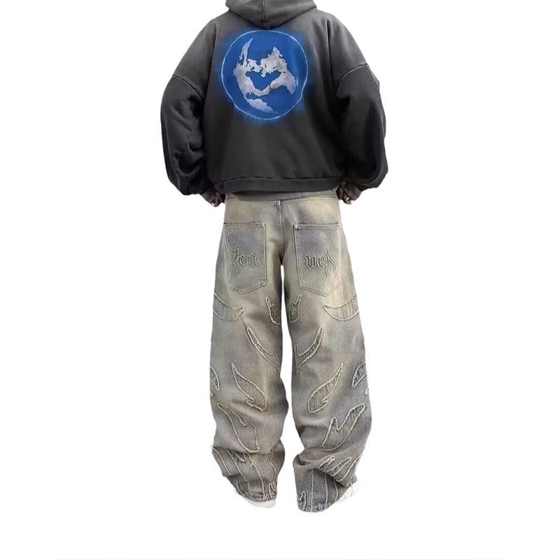 Jeans holgados con bordado de murciélago retro