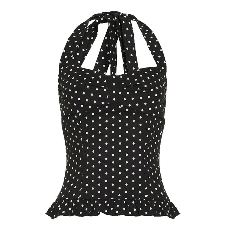 Camisola Halter Ajustada con Estampado de Lunares