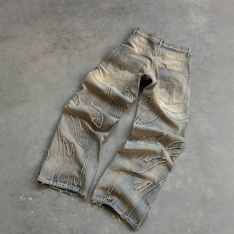 Jeans holgados con bordado de murciélago retro