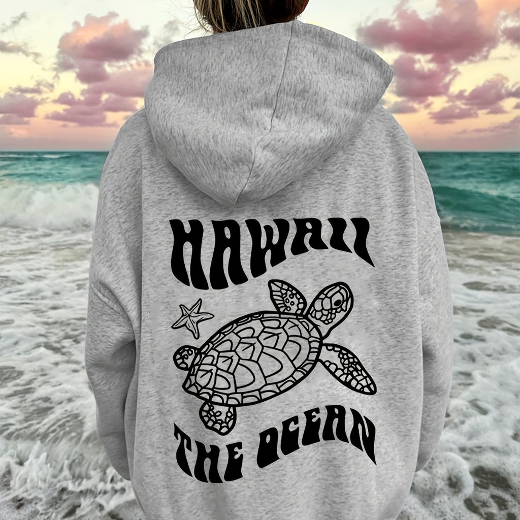 Sudadera con Capucha de Gamuza Cómoda con Estampado de Tortuga y Estrella de Mar