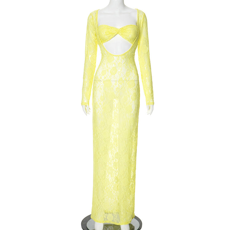 Vestido Nuevo de Verano en Color Sólido con Detalles Calados