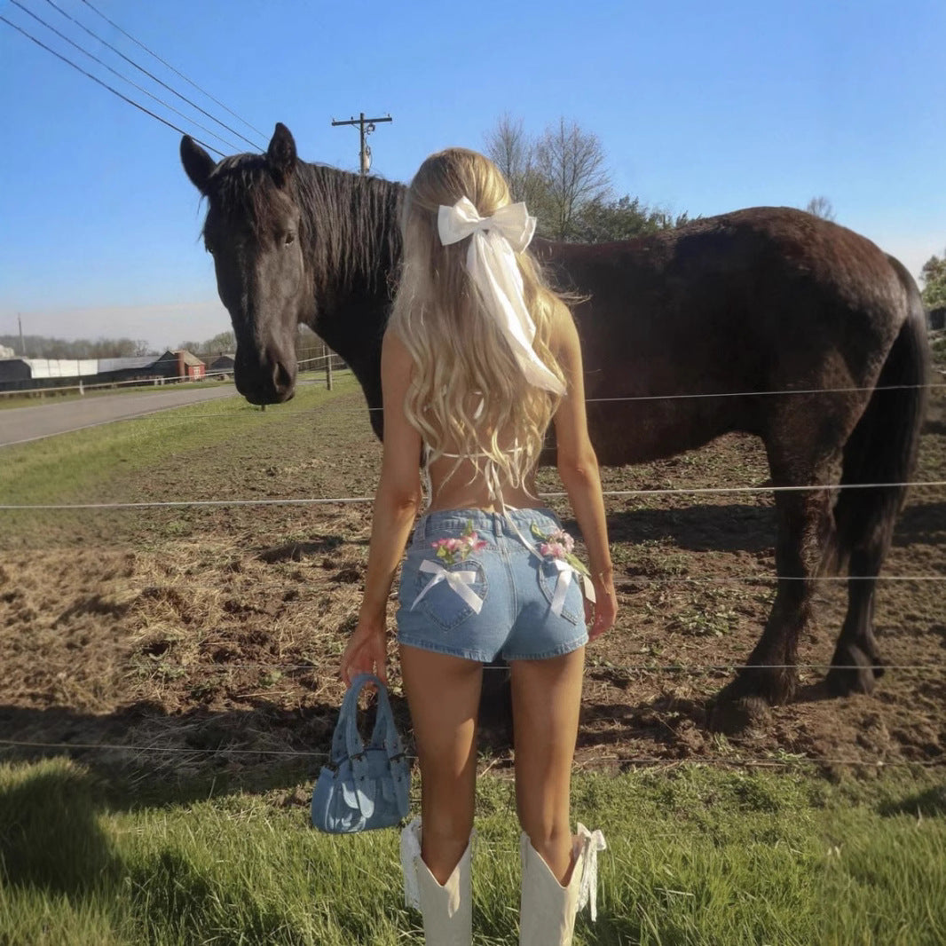 Shorts Bordados con Bolsillo y Diseño American Love