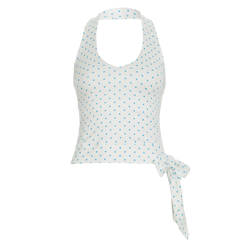 Camisola Halter Ajustada con Estampado de Lunares