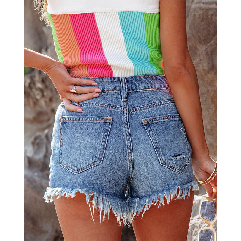Shorts de Mezclilla Casual para Mujer con Diseño Rasgado y Cepillado