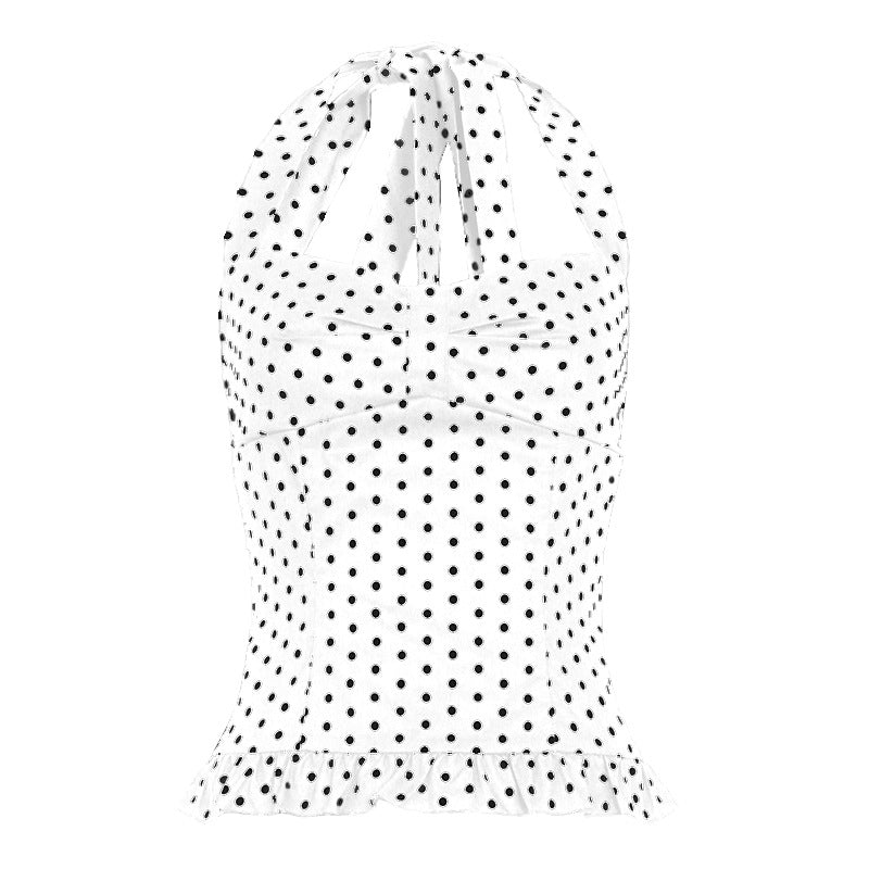 Camisola Halter Ajustada con Estampado de Lunares