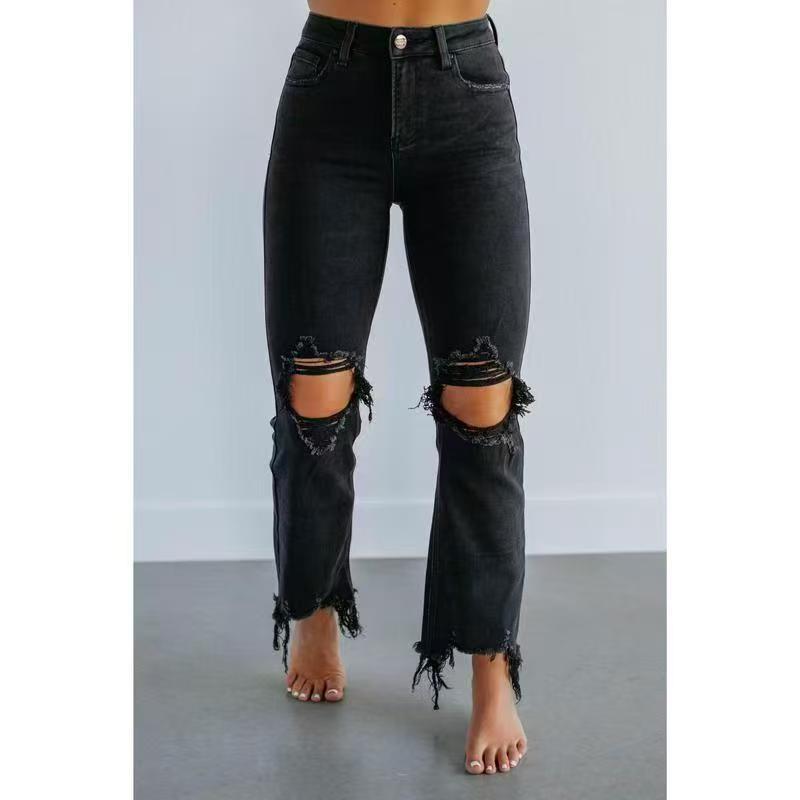 Jeans Rasgados Ajustados para Mujer, Estilo Europeo y Americano