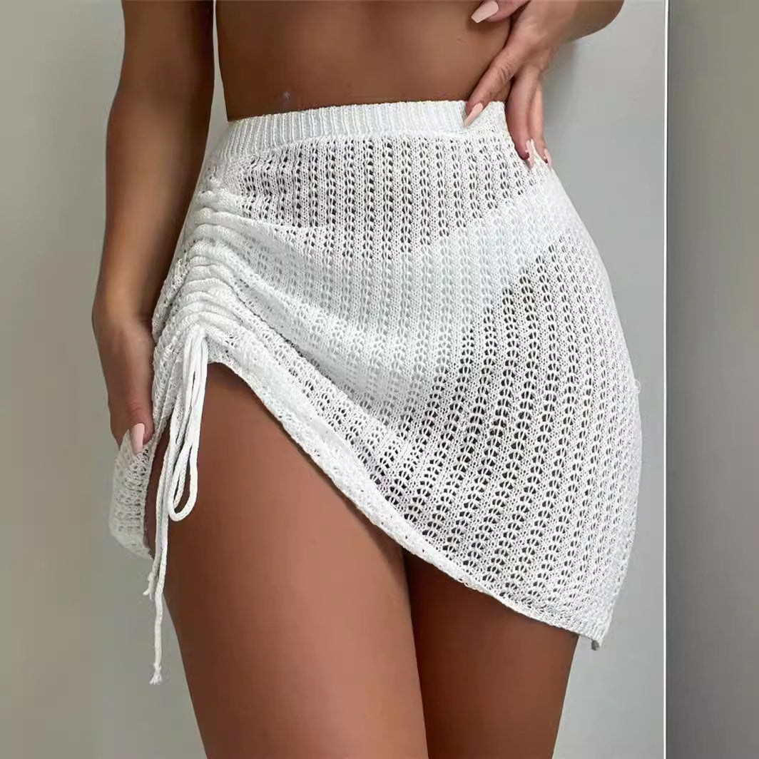 Falda de Playa Tejida con Cordón, Transparente y Sexy
