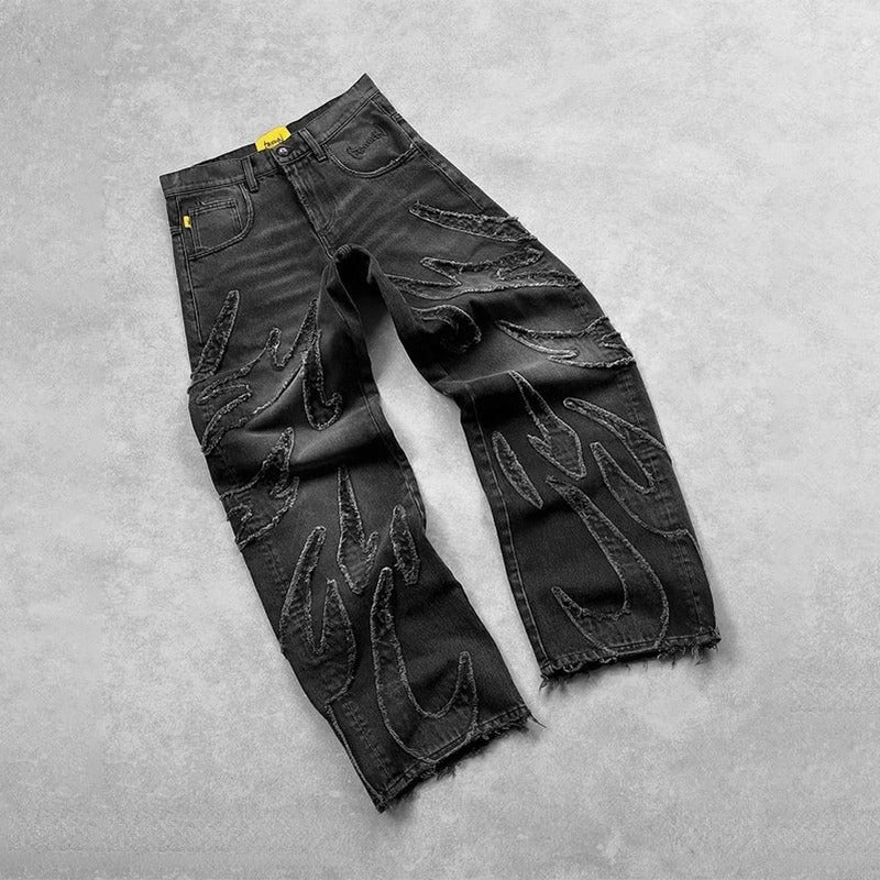 Jeans holgados con bordado de murciélago retro