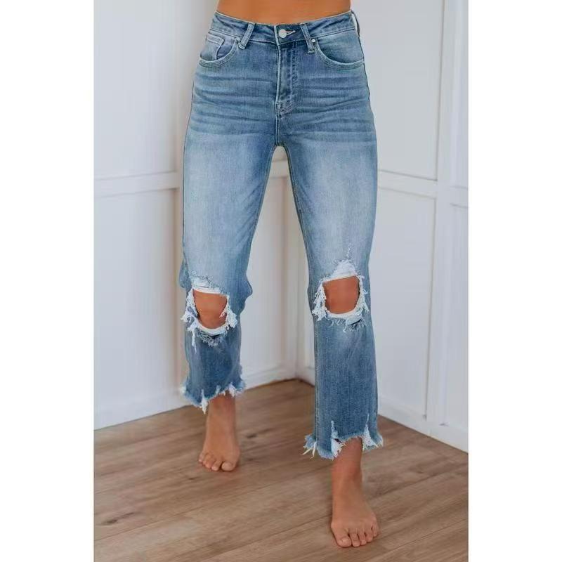 Jeans Rasgados Ajustados para Mujer, Estilo Europeo y Americano