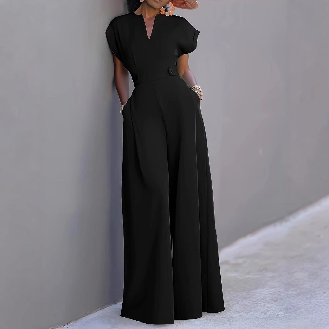 Pantalones Anchos de Cintura Alta en Color Sólido, Elegantes y a la Moda