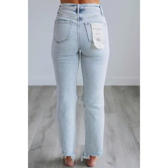 Jeans Rasgados Ajustados para Mujer, Estilo Europeo y Americano