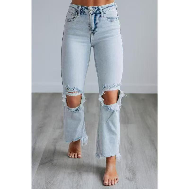 Jeans Rasgados Ajustados para Mujer, Estilo Europeo y Americano