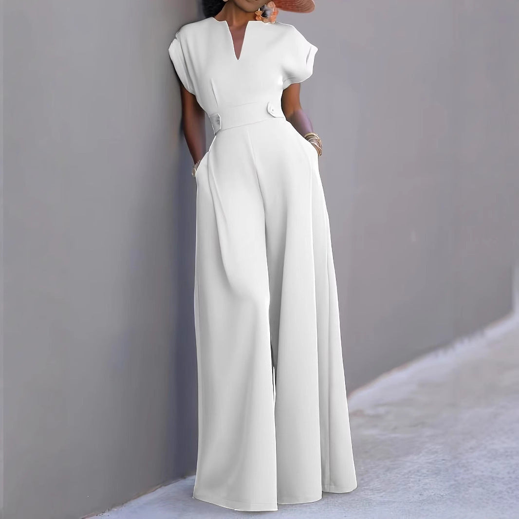 Pantalones Anchos de Cintura Alta en Color Sólido, Elegantes y a la Moda