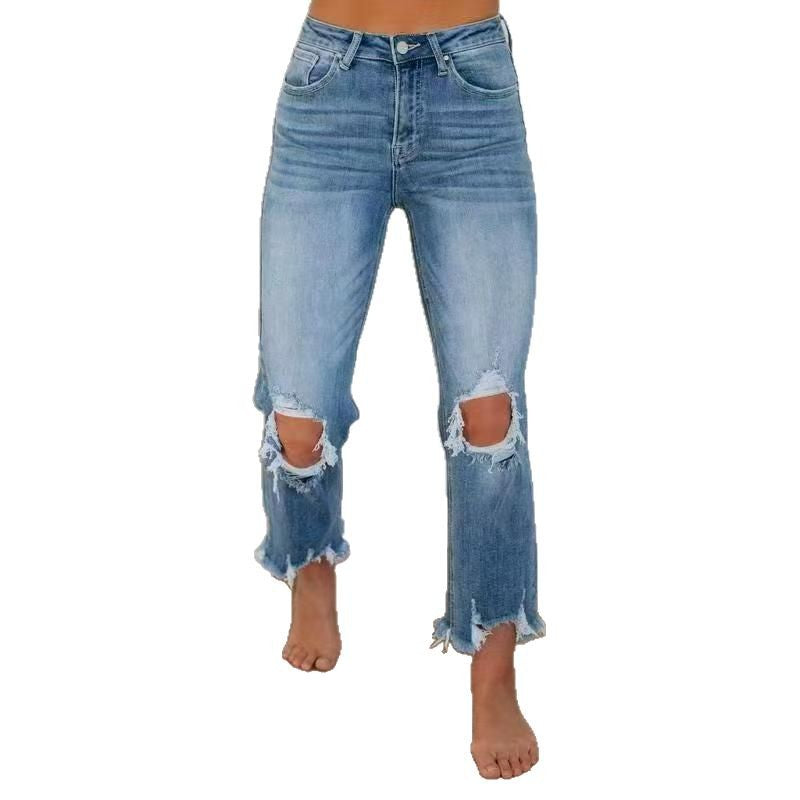 Jeans Rasgados Ajustados para Mujer, Estilo Europeo y Americano