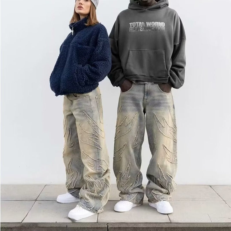 Jeans holgados con bordado de murciélago retro