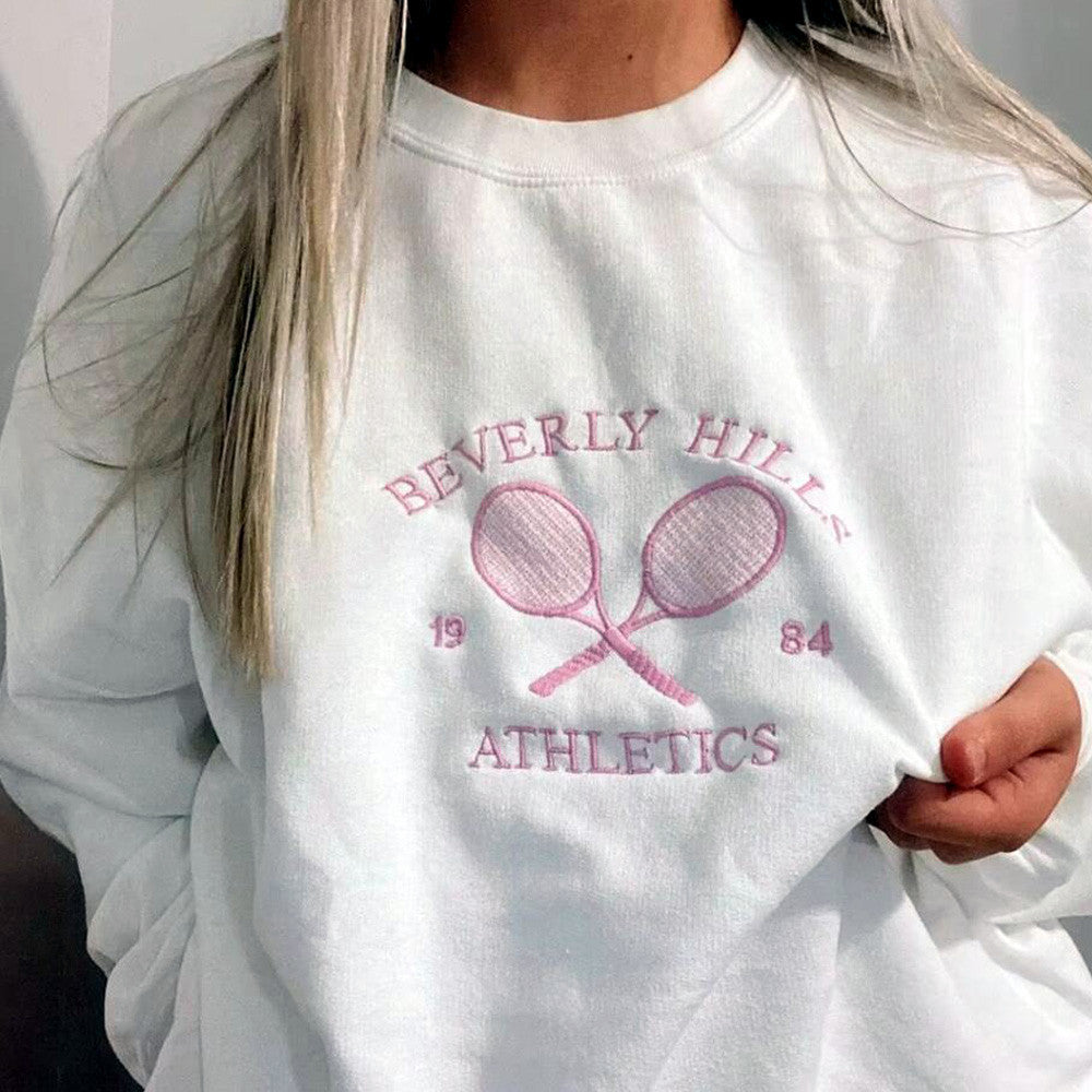 Suéter Retro de Algodón para Mujer - Estilo "Tennis Club" con Bordado