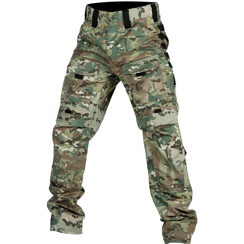 Pantalones camuflaje resistentes con bolsillos múltiples para entrenamiento y uso outdoor.