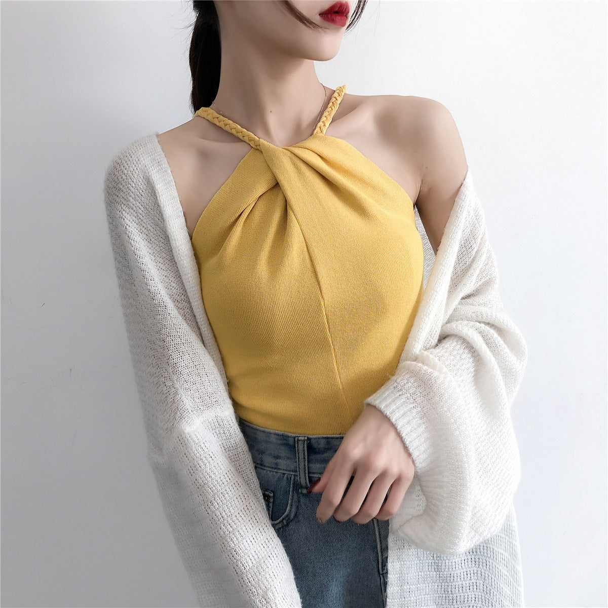 Camisola tejida con hombros descubiertos