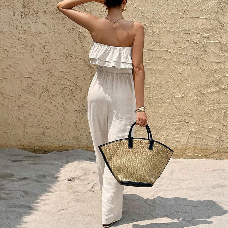 Mono de Verano para Mujer, sin Mangas, con Top Tipo Tubo y Volantes con Lazo