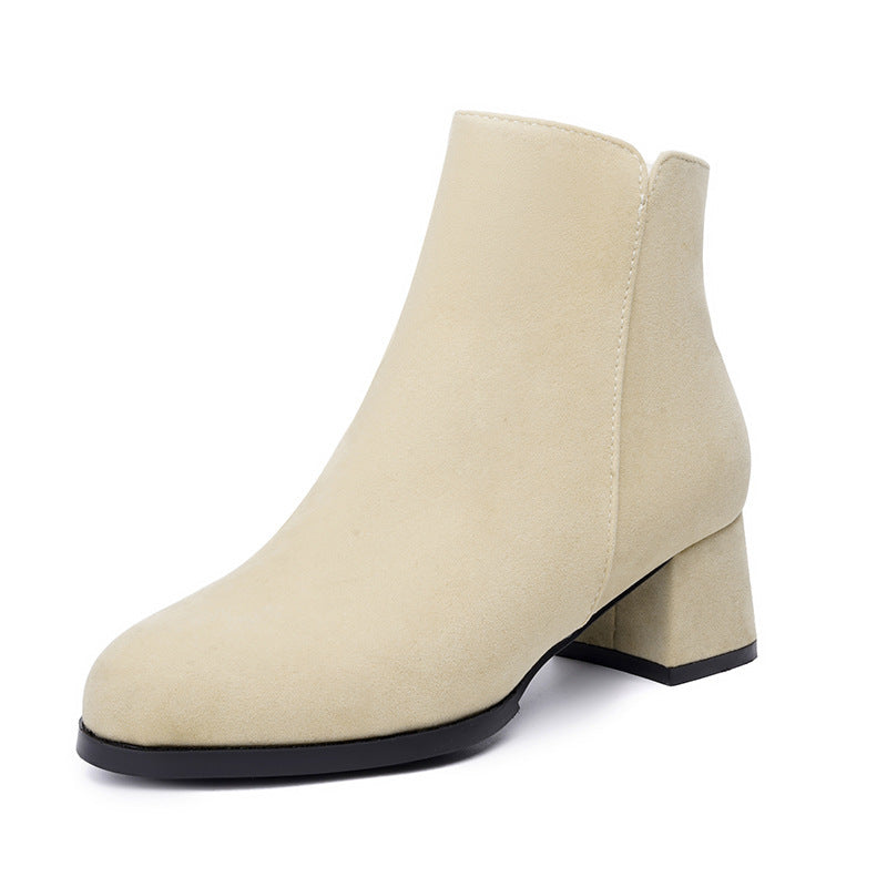 Botas para Mujer Tallas Grandes de Gamuza Frosted con Punta Puntiaguda, Cremallera Lateral y Tacón Grueso Medio