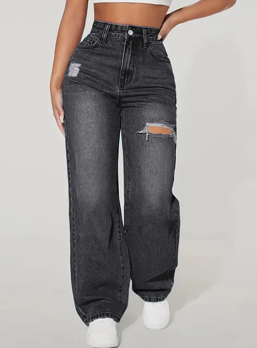 Pantalones vaqueros con agujeros lavados para mujer, estilo europeo y americano.