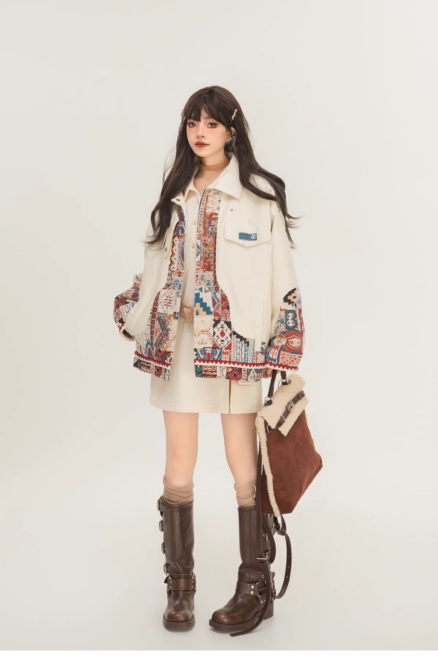 Chaqueta de Cuero PU con Diseño Jacquard