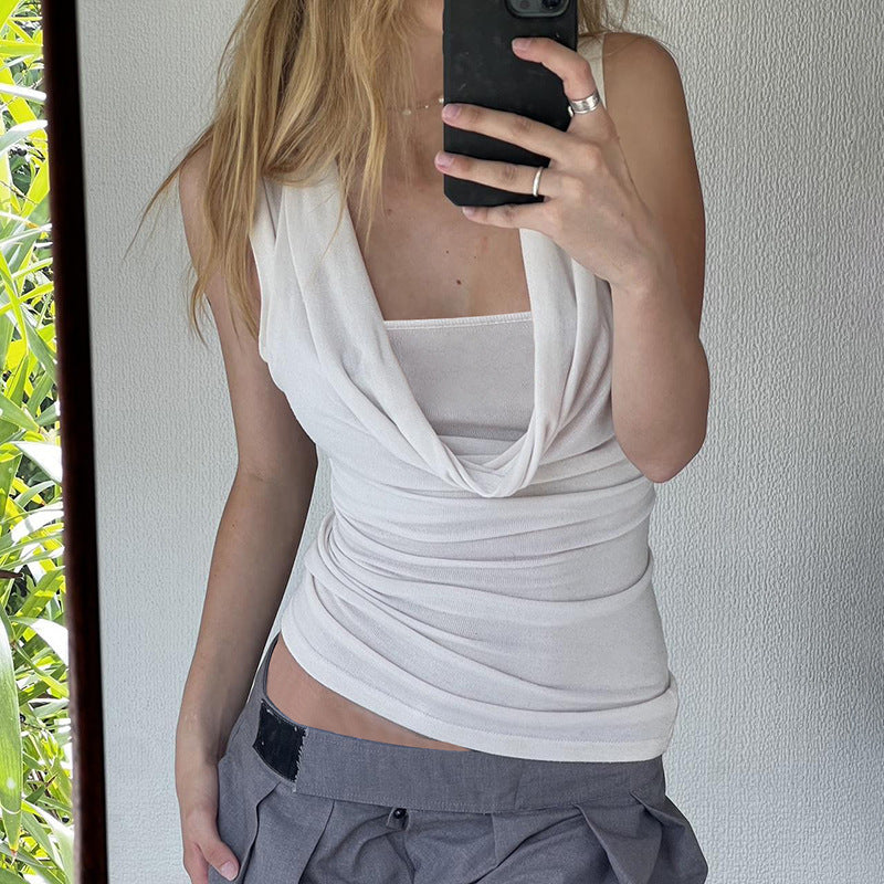 Blusa sin Mangas con Cuello Cruzado Estilo Doble Capa