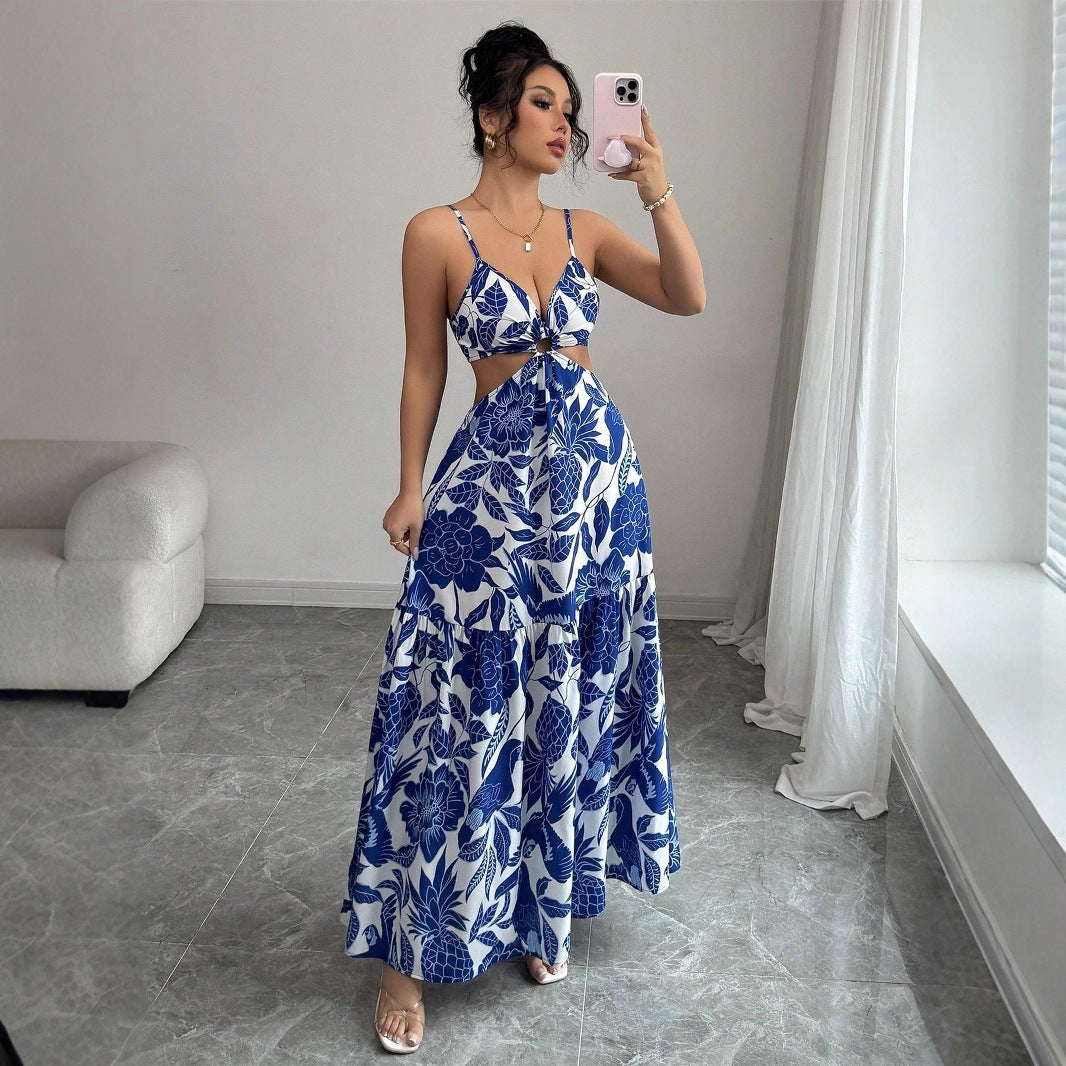 Vestido Elegante de Verano con Estampado y Cuello Halter