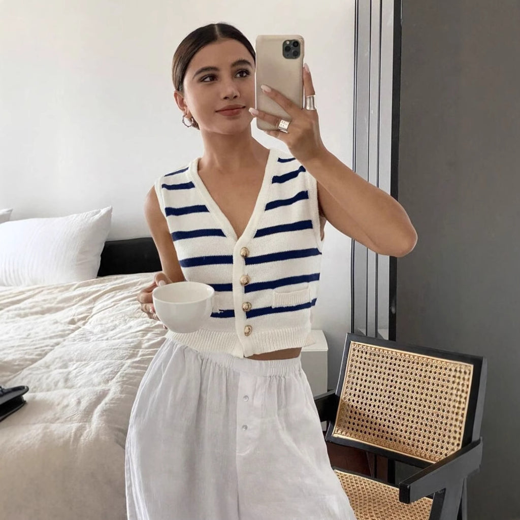 Chaleco Tejido de Rayas para Mujer – Estilo Primavera y Verano