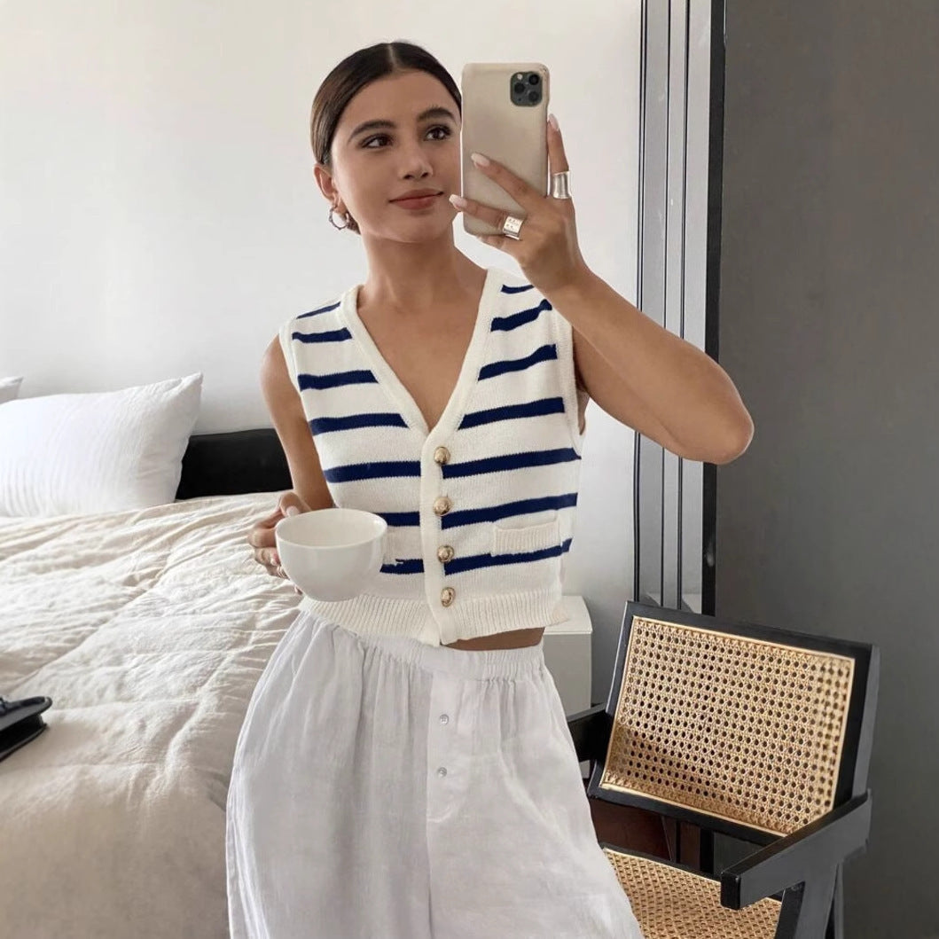 Chaleco Tejido de Rayas para Mujer – Estilo Primavera y Verano