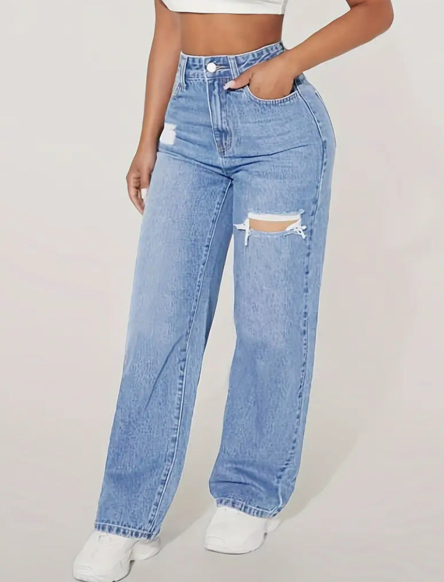 Pantalones vaqueros con agujeros lavados para mujer, estilo europeo y americano.