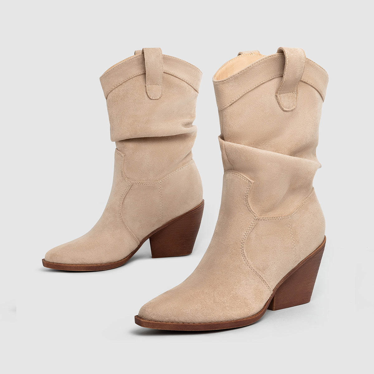 Botines de tacón grueso y alto color café para mujer