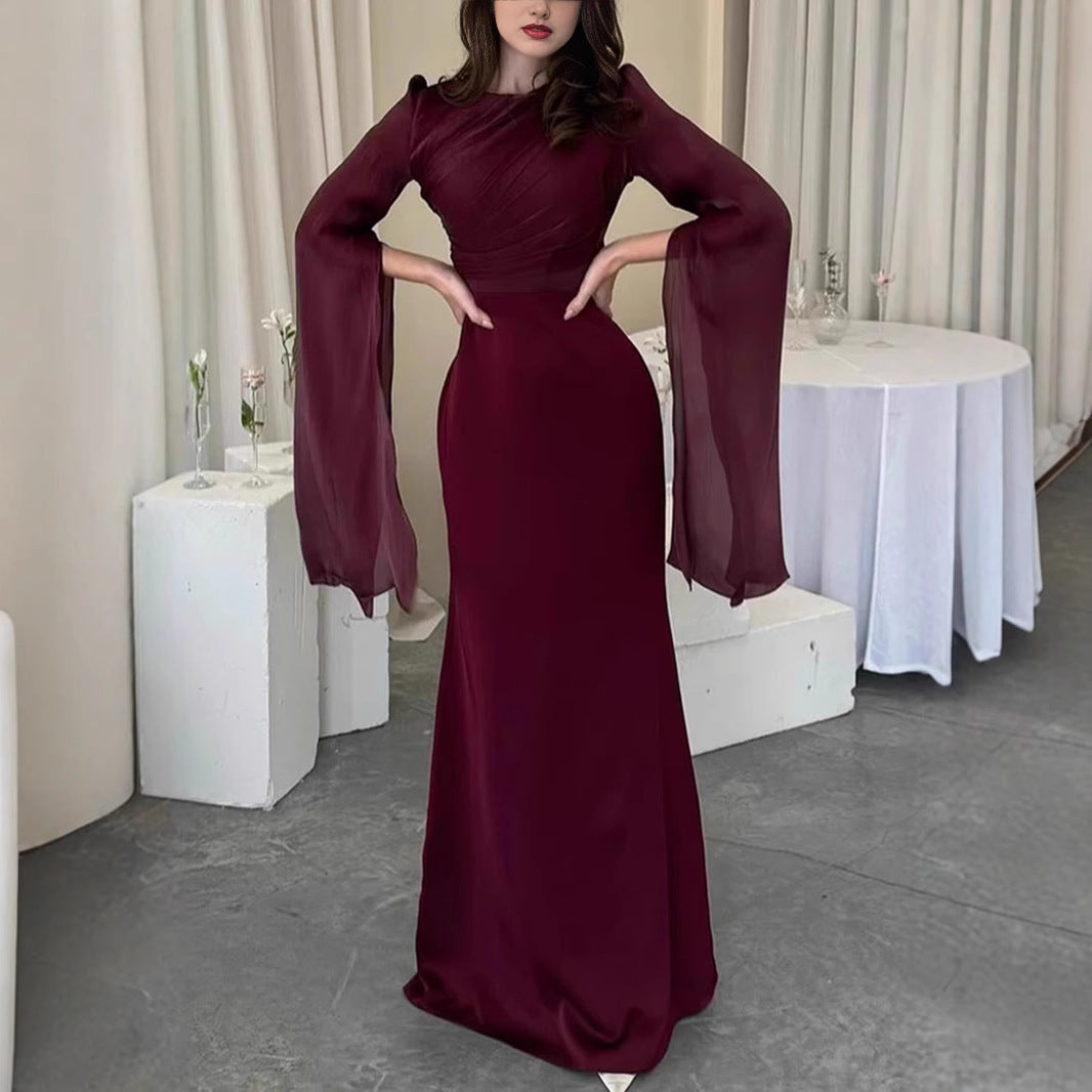Vestido ajustado de cuello redondo para mujer, estilo elegante