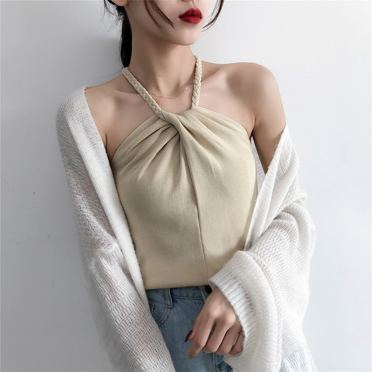 Camisola tejida con hombros descubiertos