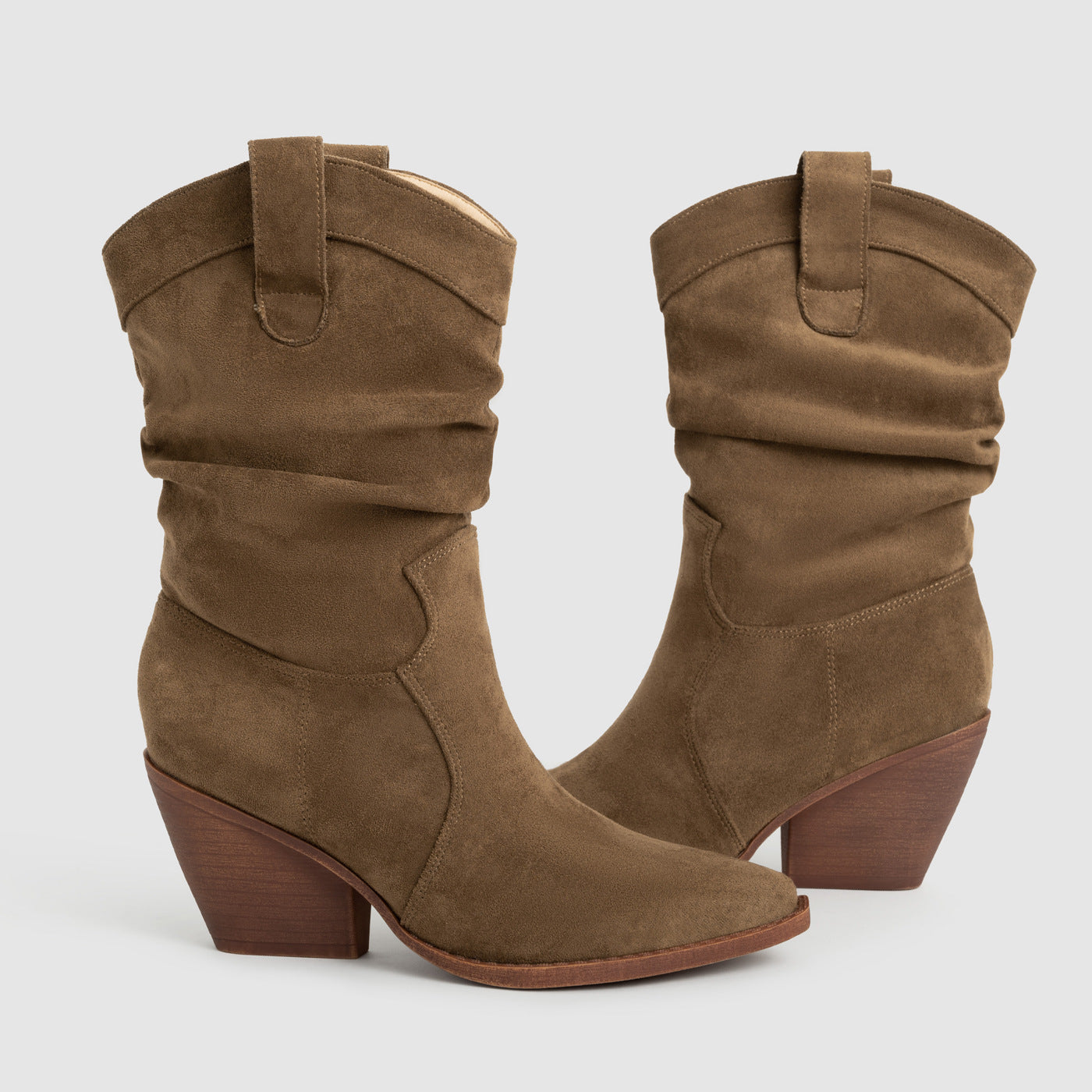 Botines de tacón grueso y alto color café para mujer