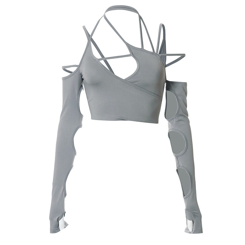 Top tipo camisola con cuello halter, sin tirantes y mangas halter