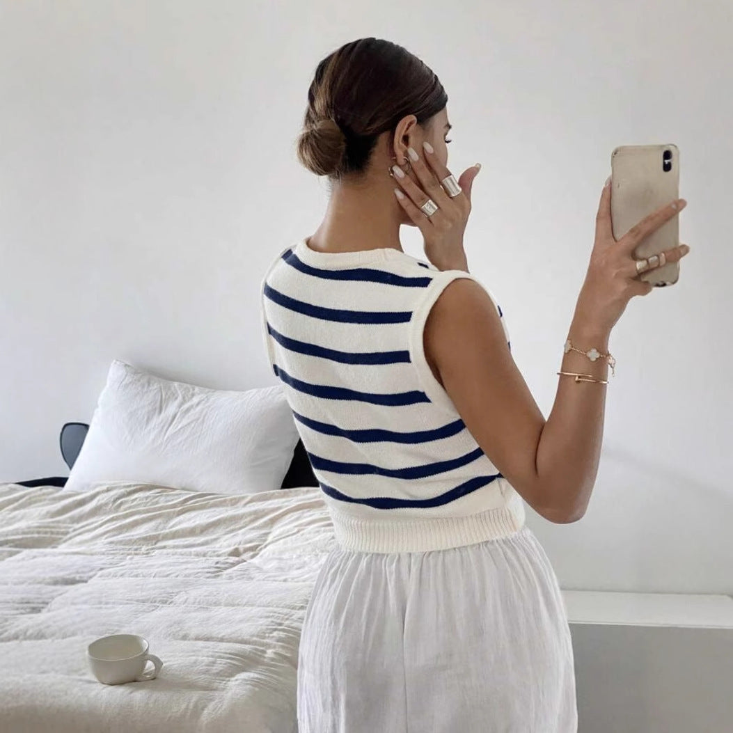 Chaleco Tejido de Rayas para Mujer – Estilo Primavera y Verano