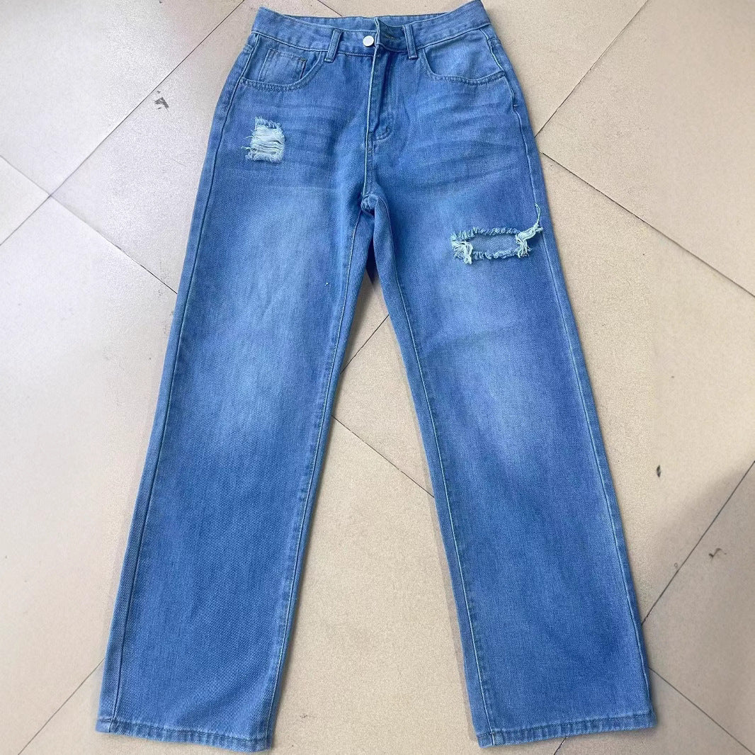 Pantalones vaqueros con agujeros lavados para mujer, estilo europeo y americano.