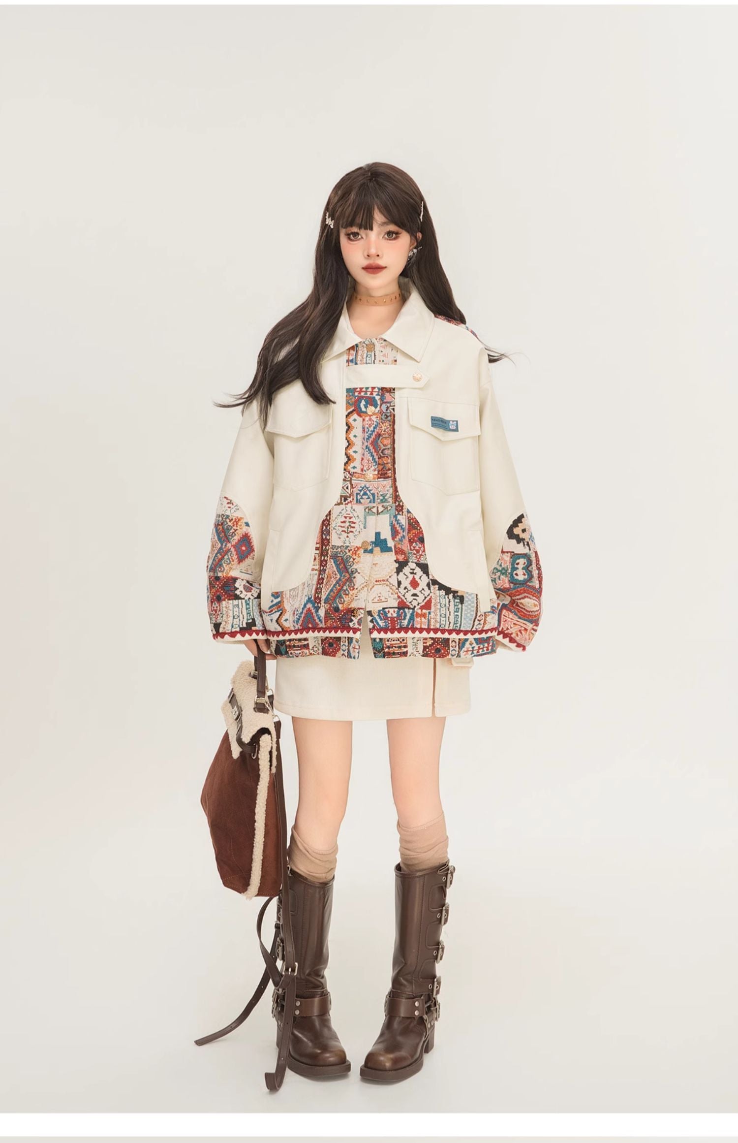 Chaqueta de Cuero PU con Diseño Jacquard