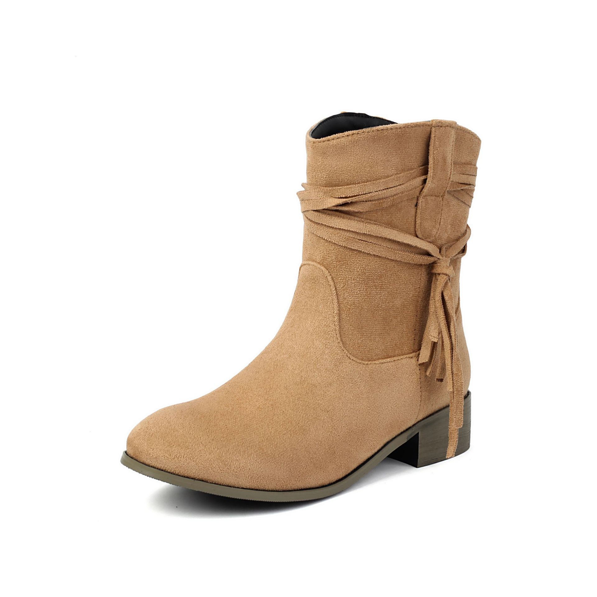 Botines Cortos de Gamuza con Flecos para Mujer – Punta Redonda