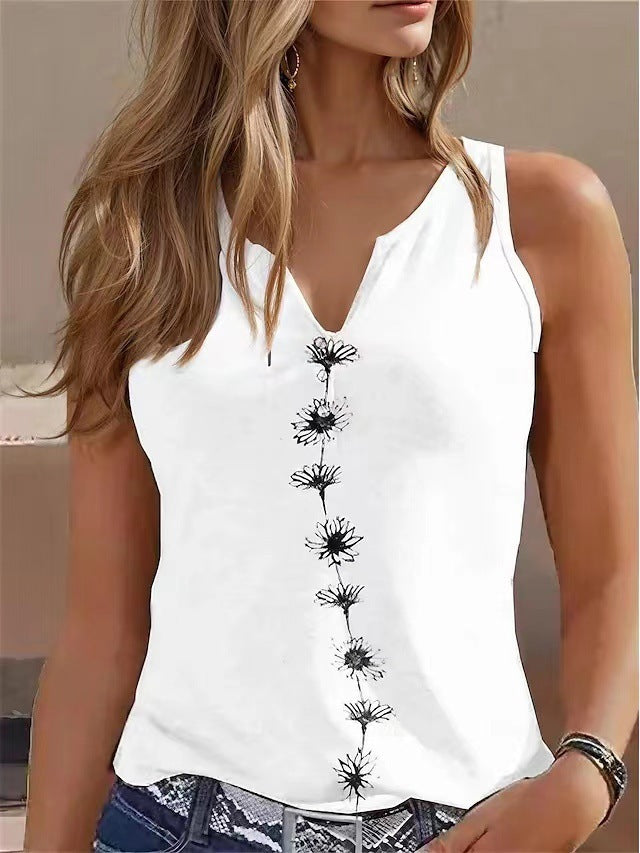 Playera Casual Suelta sin Mangas para Mujer con Estampado "S" y Escote en V
